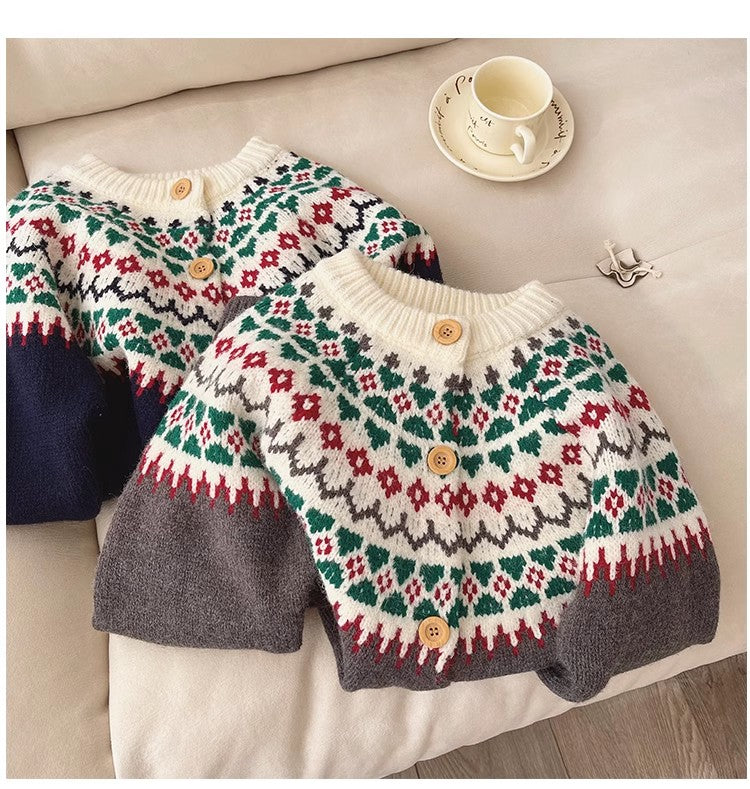 Christmas wear long-sleeved sweater jacket for women jacquard cardigan top     S4817