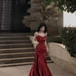 Burgundy Satin Sweetheart Straps Prom Dress, Burgundy Long Evening Dress       S5246