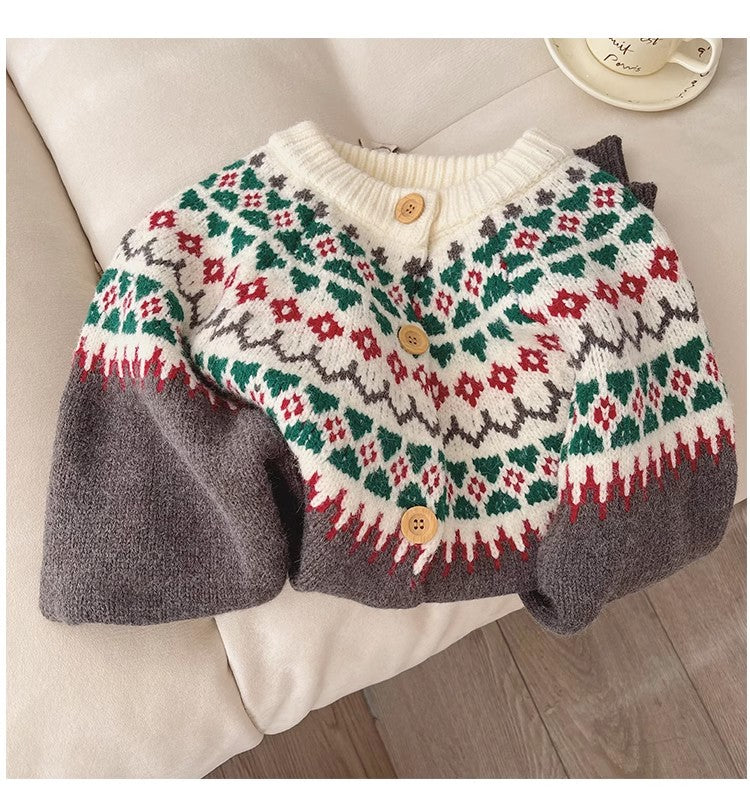 Christmas wear long-sleeved sweater jacket for women jacquard cardigan top     S4817