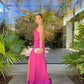 A line hot pink strapless long formal prom dress    S5071