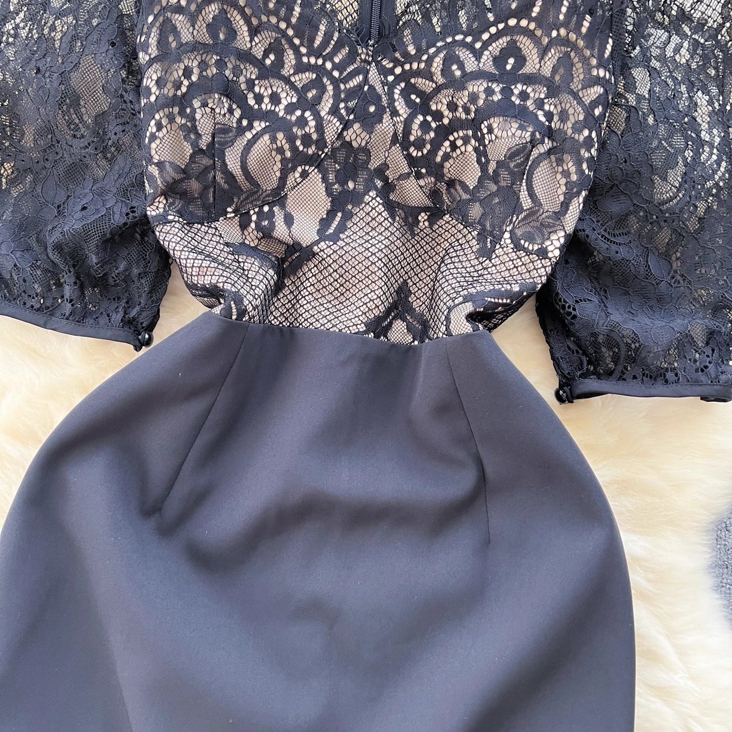 see-through lace black dress women's long skirt    S4657
