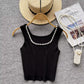 Square neck sleeveless beaded pleatedfor women knitted chic top     S4622