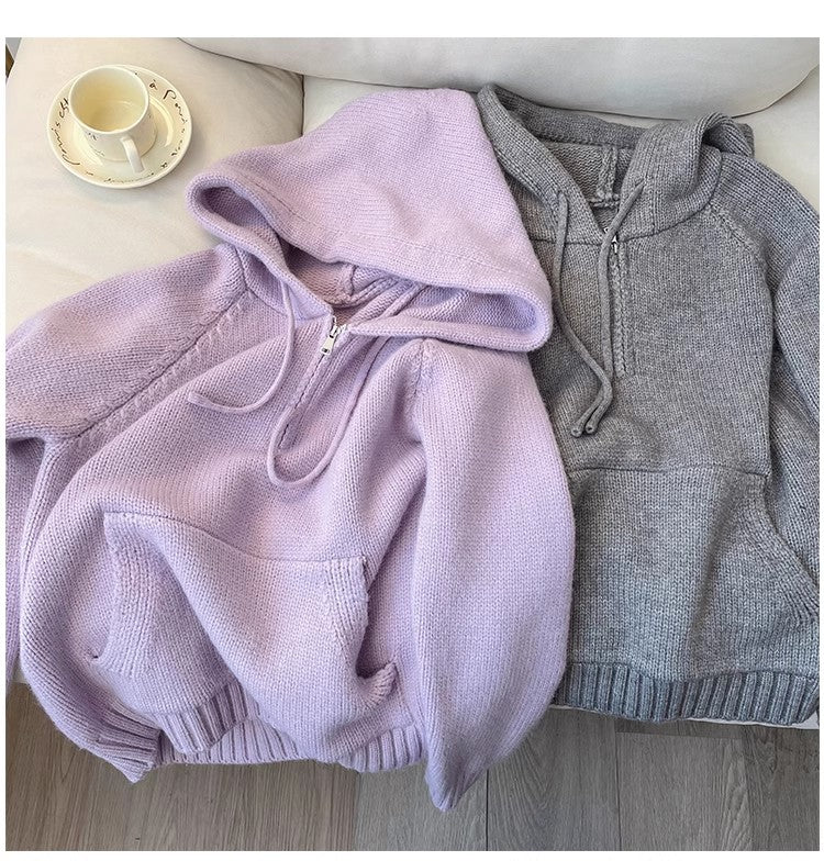 Solid color half-zip sweater for women long-sleeved sweater     S4899