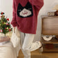 Cartoon cat embroidery soft sweater for women New Year red sweater top    S5058