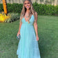 V Neck a line Prom Dresses with spaghetti strap    S4963