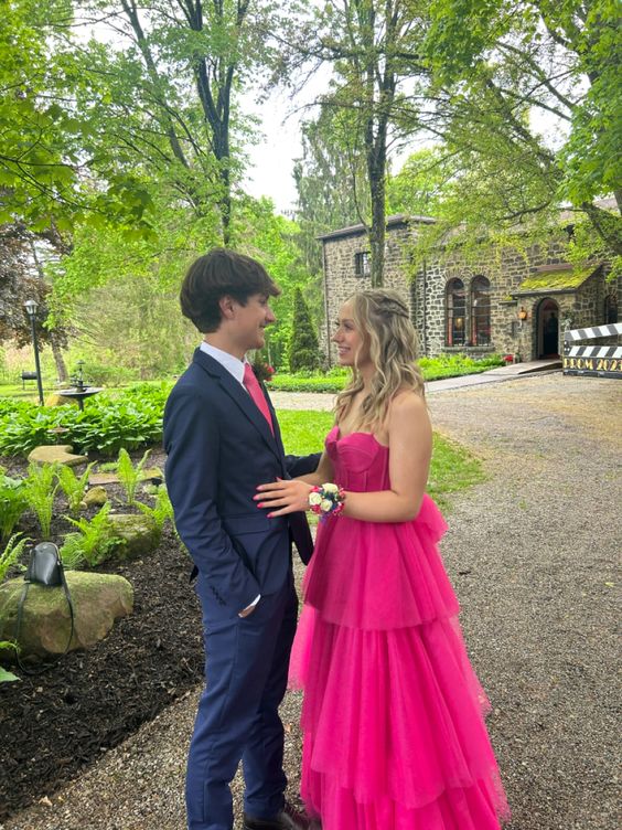 Strapless Hot Pink Prom Dress,Hot Pink Evening Dress        S5263