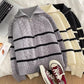 double zipper casual striped sweater jacket   S4772