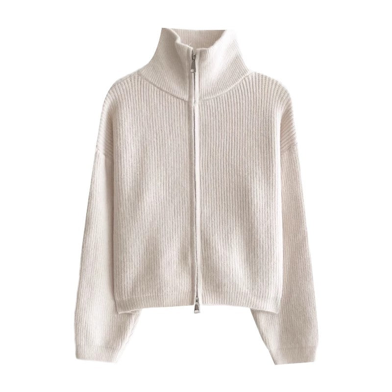 Stylish double-zip knitted cardigan long-sleeved jacket     S4698