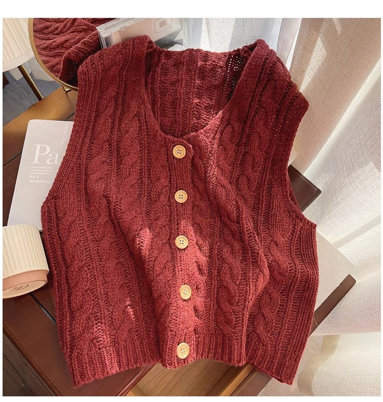 Round neck sleeveless knitted vest for women outer wear sweater vest     S5030