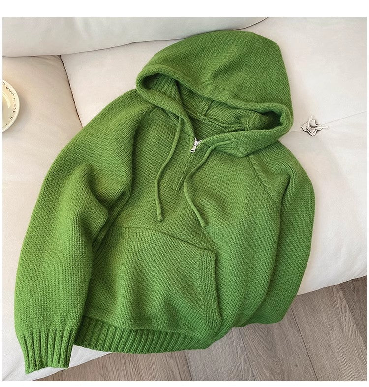 Solid color half-zip sweater for women long-sleeved sweater     S4899