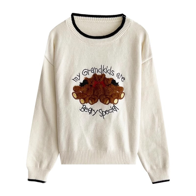 cartoon embroidered jacquard sweater fashion casual knitted top     S4756