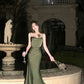 Mermaid Straps Satin Green Prom Dresses Formal Evening Dress      S5244