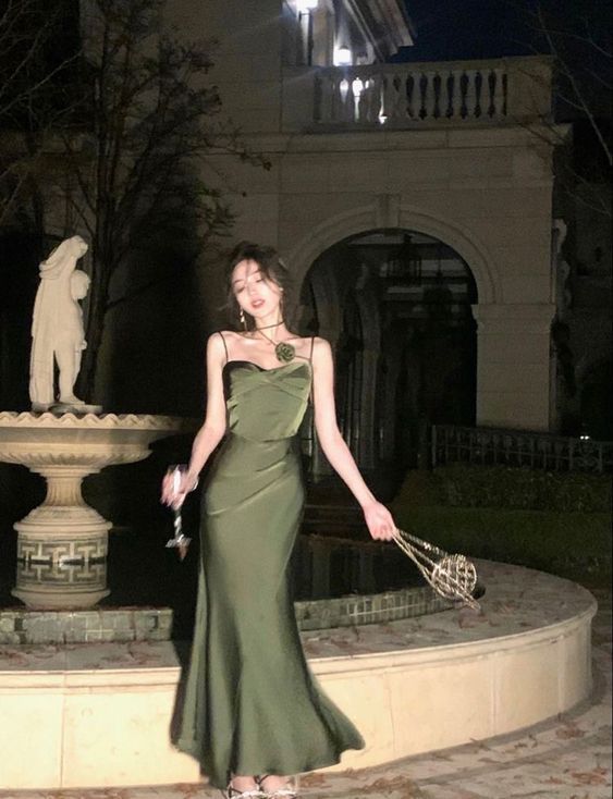 Mermaid Straps Satin Green Prom Dresses Formal Evening Dress      S5244