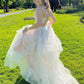 Lace Long Prom Dresses, Light Champagne Lace Formal Evening Dresses, Champagne Ball Gown   S5361