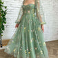 Elegant Long Sleeves Tulle Tea Length Puffy Prom Dress, Bridesmaid Dresses   S4811