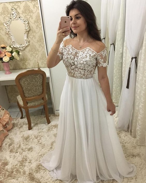 White Long Evening Dress, Long Prom Dress Party Dress     S5114