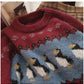 vintage style jacquard round neck sweater for women long-sleeved sweater trendy     S4802