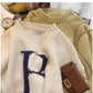 Simple embroidered round neck sweater for women       S4894