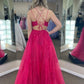 A-line Tulle Scoop Neckline Applique Slit Long Prom Dress      S5139