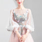 Light Pink Long Sleeves Tulle Prom Dress Princess Evening Gown with Lace     S5145