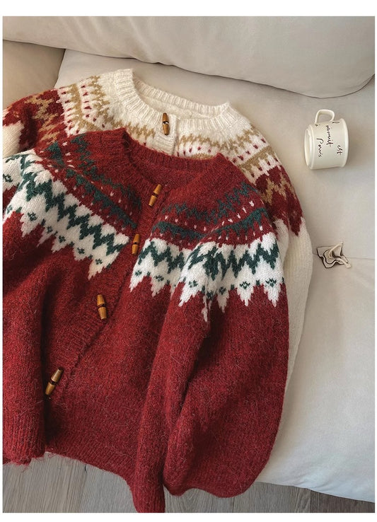 Christmas red sweater jacket for women long-sleeved knitted cardigan     S4791