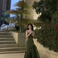 Sexy Mermaid Straps Green Party Dresses Satin Long Prom Dresses       S5245
