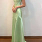 Sage Green Vintage V Neck Beading Long Party Dress      S5243