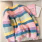 Candy color V-neck rainbow sweater jacket for women knitted cardigan      S4907