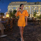Orange Deep V Neck Short Prom Dress Party Dress       S5271