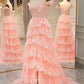 Sparkly A-Line Off The Shoulder Long Prom Dress with Appliques And Split        S5122