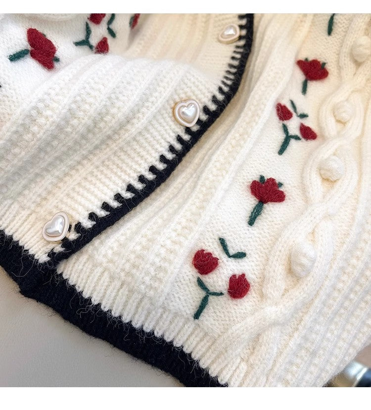 embroidered round neck knitted cardigan for women  long-sleeved sweater jacket    S4828