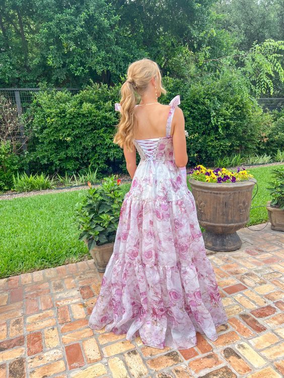 Cute Chiffon Floral Print Prom Dress Senior Evening Gown         S5292