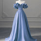 A-line Satin Off Shoulder Long Evening Dress, Long Formal Dress Party Dress      S5170
