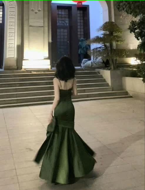 Sexy Mermaid Straps Green Party Dresses Satin Long Prom Dresses       S5245