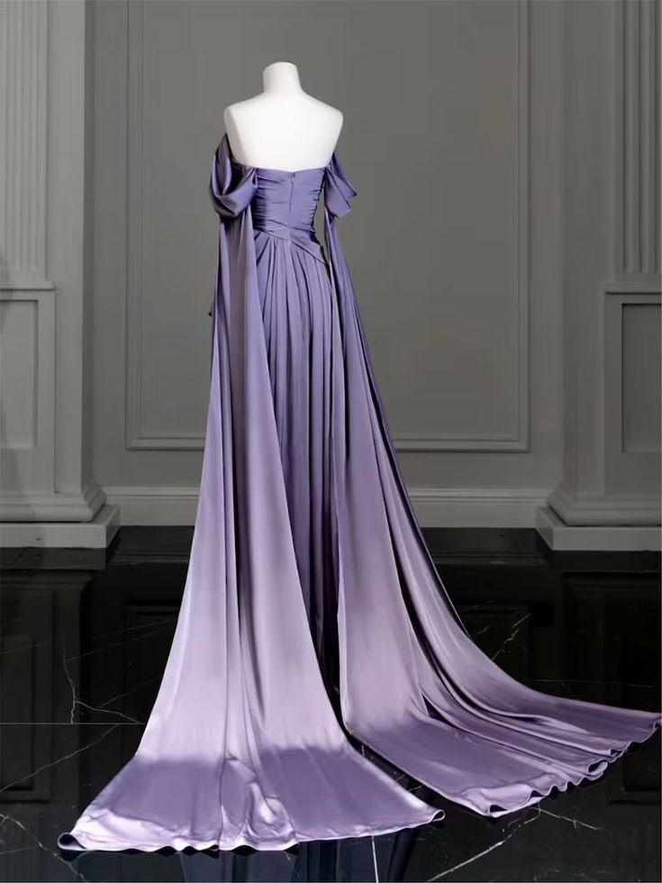 Modest Purple Satin Long Prom Dress,Purple Evening Dress         S5183