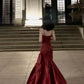 Burgundy Satin Sweetheart Straps Prom Dress, Burgundy Long Evening Dress       S5246