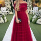 Wine Red Prom Dresses Long Sleeveless Strapless Tulle Formal Evening Party Gowns         S5290