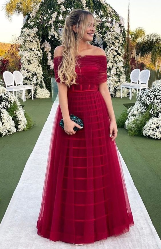 Wine Red Prom Dresses Long Sleeveless Strapless Tulle Formal Evening Party Gowns         S5290