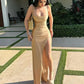 Sexy High Slit Mermaid Spaghetti Straps Long Evening Prom Dresses      S5212