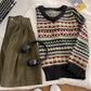 V-neck sweater pleated skirt suit    S4694