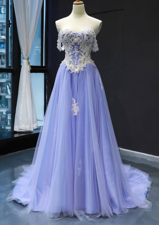 Princess Evening Gown Sweep Train Tulle With Appliqué     S5098