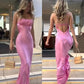 Sexy Pink Mermaid Spaghetti Straps Maxi Long Party Prom Dresses, Evening Dress      S5221