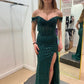 Green Off The Shoulder Long Prom Dress, Mermaid Evening Party Dress     S4960