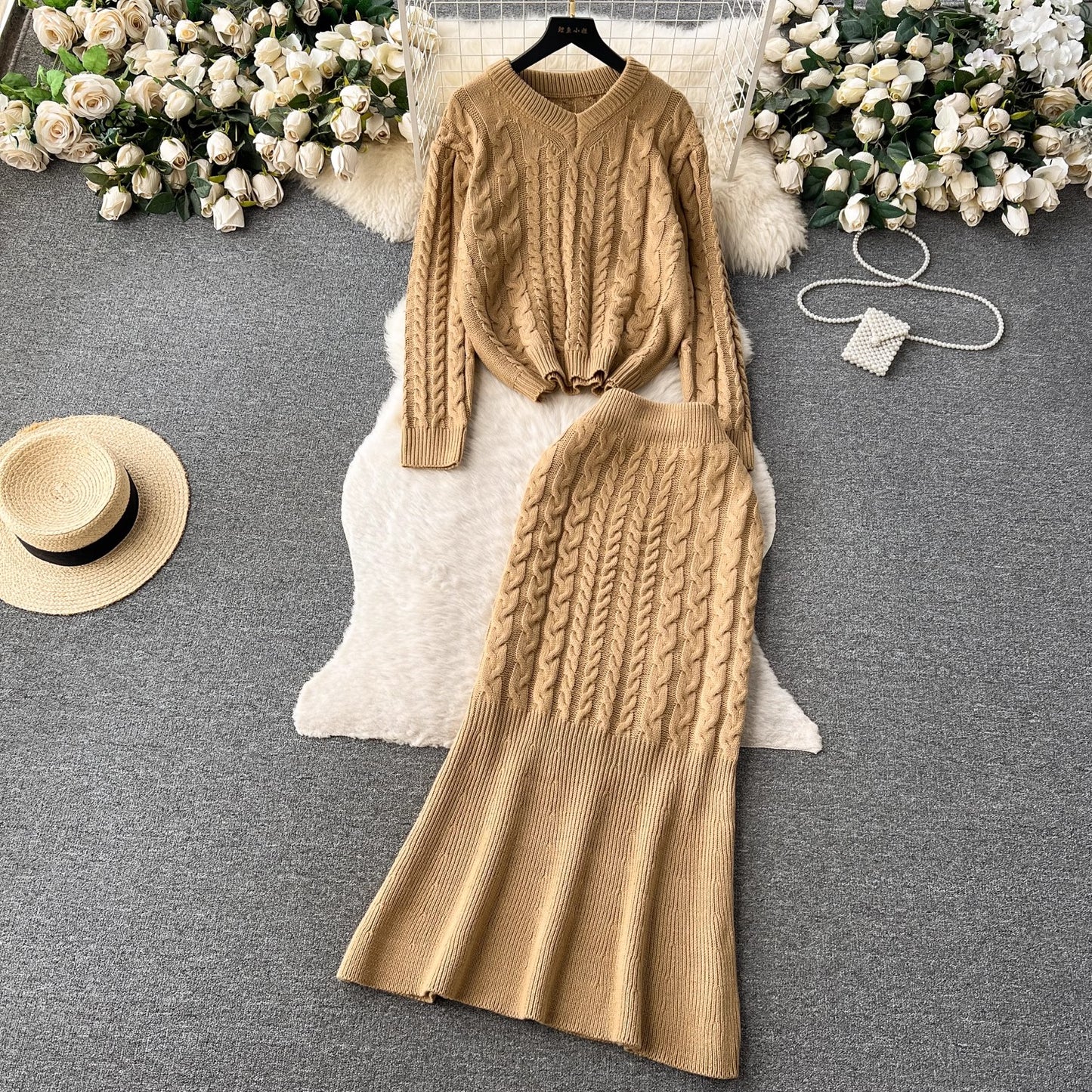 women's long-sleeved top + skirt two-piece set     S4521