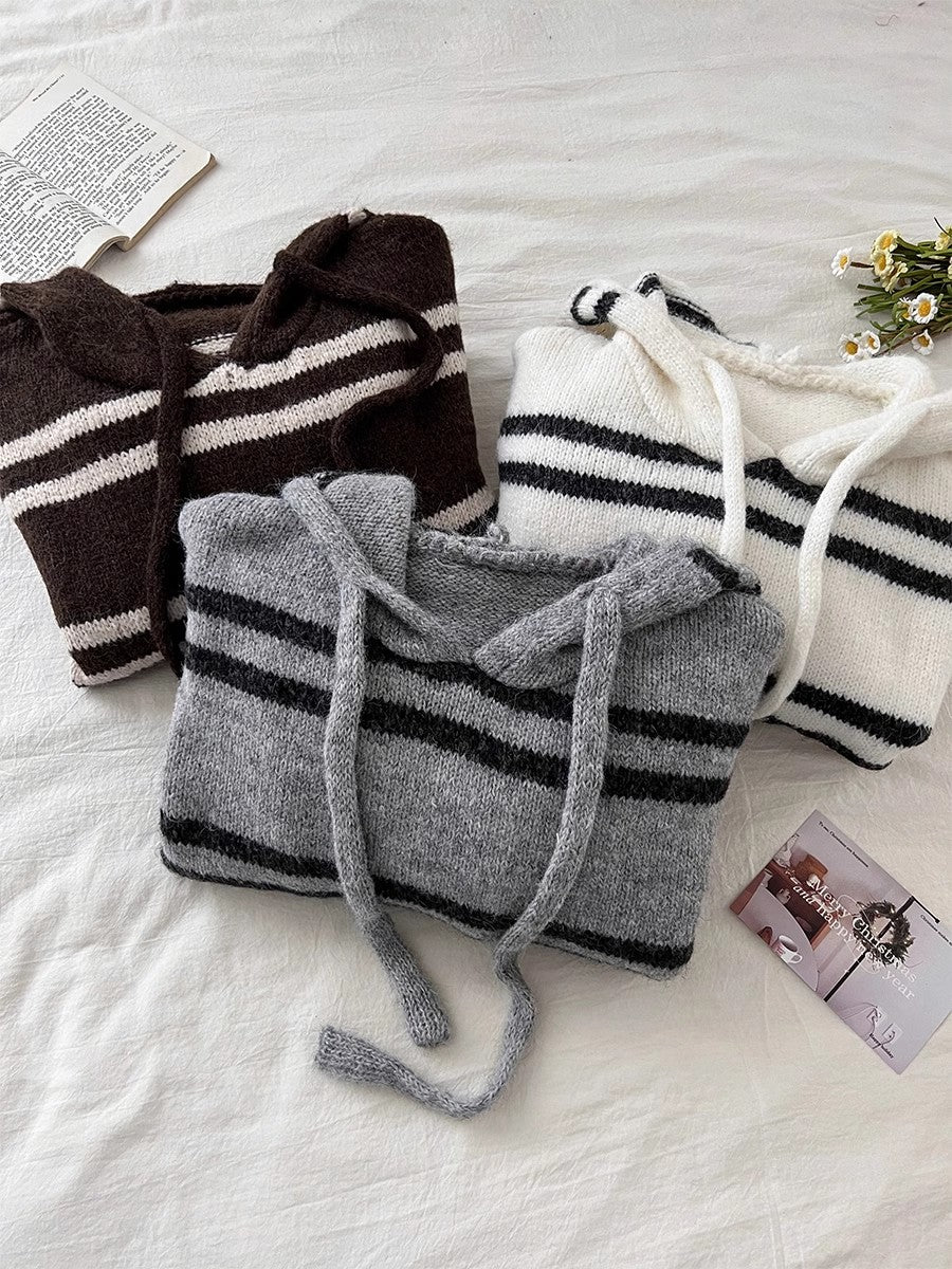 striped hooded knitted sweater    S4790