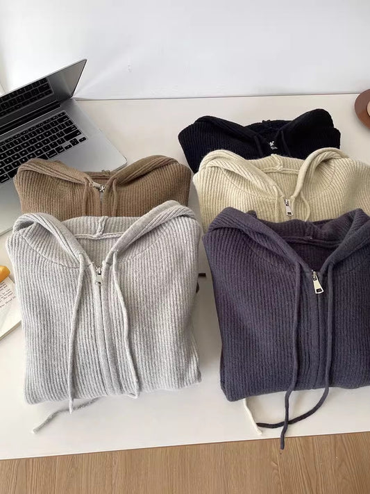 elegant knitted sweater solid color sweater jacket    S4709