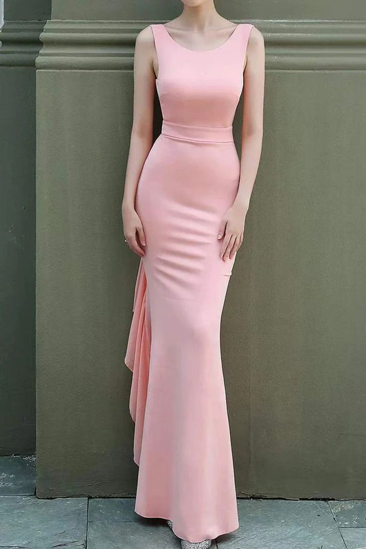 Elegant Sleeveless Mermaid Prom Gown with Ruffles, Cheap Backless Long Evening Gown      S5144