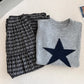 Soft round-neck star sweater plaid skirt suit   S4744