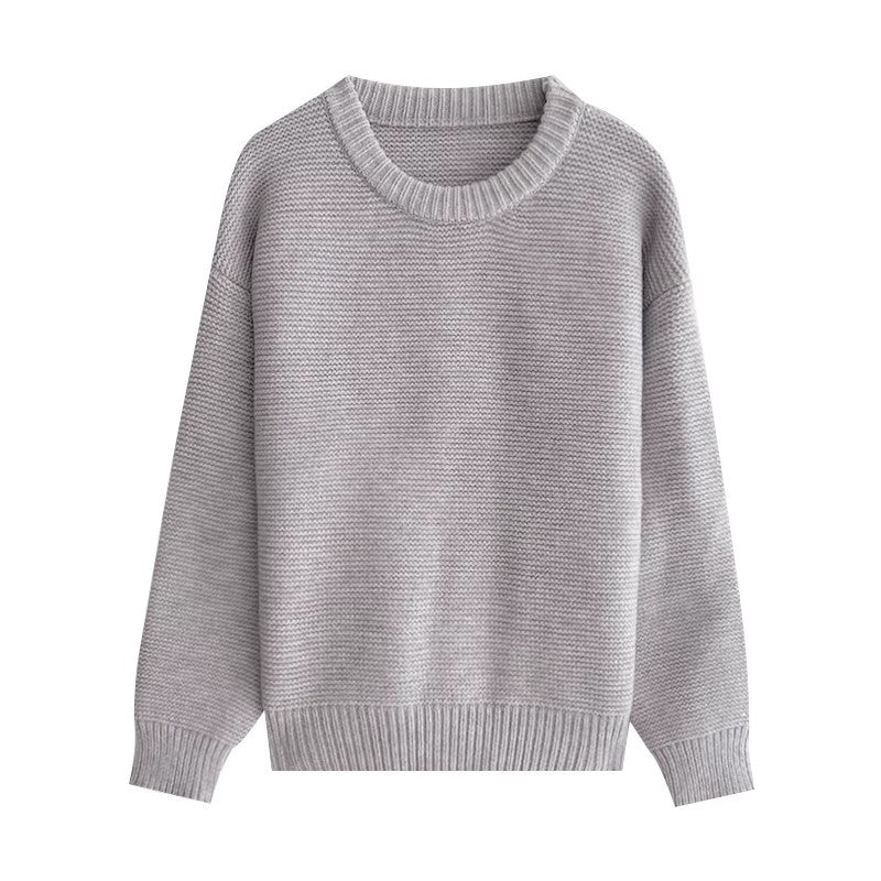 solid color simple long-sleeved round neck knitted sweater    S4768