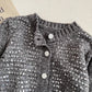 Solid color simple sequined round neck knitted cardigan long-sleeved sweater jacket    S4786